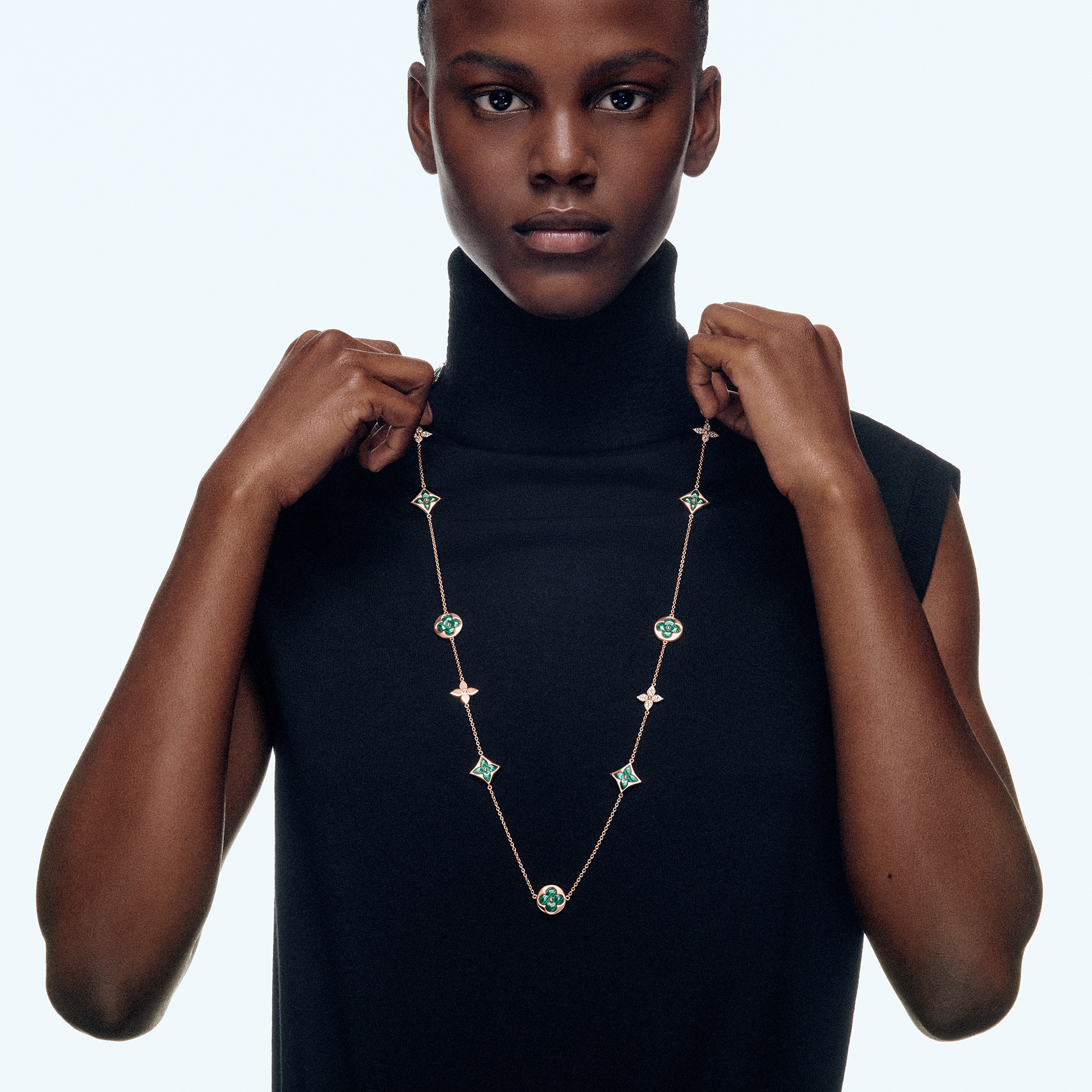 Colour Blossom 13 Motifs Sautoir, Pink Gold, Malachite And